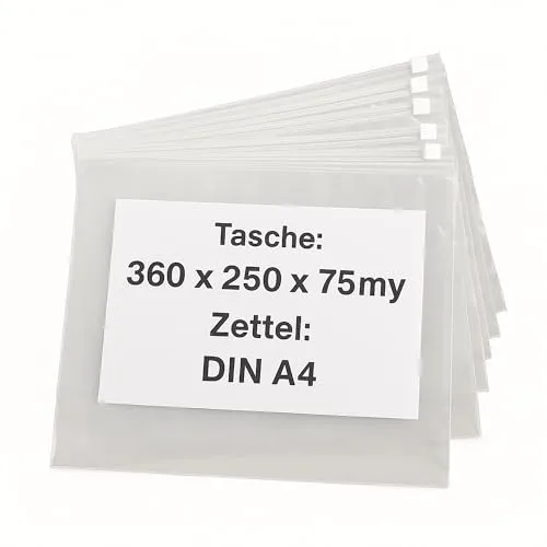 Axis Line Dokumententasche DIN A4+ mit Gleitverschluss, 100er Set 360 x 250 mm, 75 µm stark, wasserfeste transparente Zip Beutel für Unterlagen, Büro, Schule & Reise, robust, Knickschutz, extra Platz