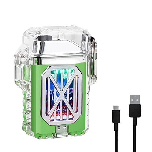 GADATOP Elektronisches wiederaufladbares Feuerzeug, elektrisches Lichtbogen-Feuerzeug, transparent, wasserdicht, Doppelbogen-Feuerzeug, LED-Power-Display, Typ-C, flammenlos, Plasma-Feuerzeug (grün)
