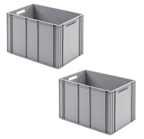 BRB-Lagertechnik Aufbewahrungsbox 2 Eurobehälter mit 2 Durchfassgriffen, LxBxH 600x400x420 mm, Extra robuste Eurobehälter