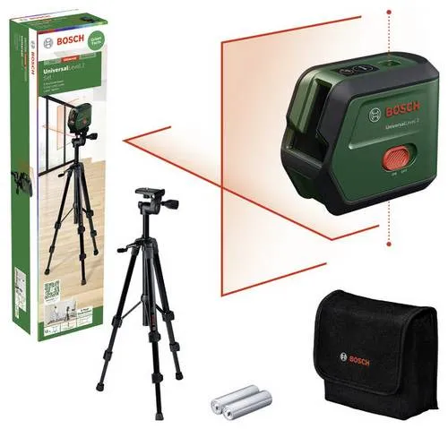 Bosch Home and Garden UniversalLevel 2 Set Kreuzlinienlaser - Messgeräte: Präziser Kreuzlinienlaser mit Selbstnivellierfunktion, ideal für exakte Wandprojekte und kreative Ideen. Hohe Genauigkeit von ± 0,5 mm/m garantiert perfekte Ergebnisse.