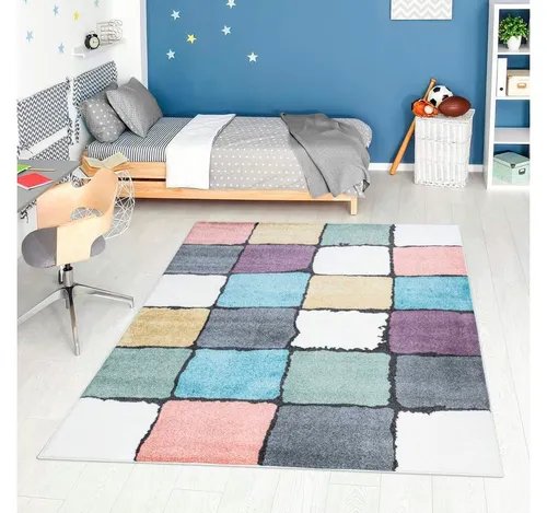 carpet city Teppich Kinderzimmer - Modernes Karo-Muster 80x150 cm - Teppich fürs Kinderzimmer mit lässigem Karo-Muster, ideal zum Toben und Kuscheln. Strapazierfähig, pflegeleicht und fußbodenheizunggeeignet – der perfekte Spielteppich für kreative Räume.