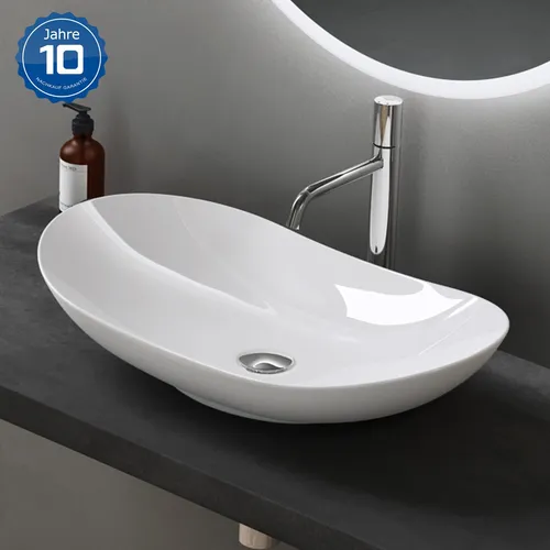 Keramik Aufsatzwaschbecken Br858 - Ovales, glänzendes Waschbecken aus Keramik für stilvolle Badezimmer, ideal für moderne Waschtische mit einer Breite von 630 mm.