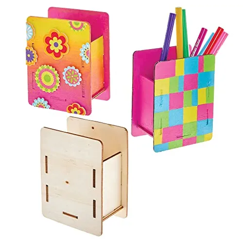 Baker Ross FX820 Stiftehalter aus Holz - 3er-Packung, Holzbastelsets für Kinder