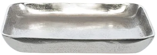 Brandsseller Dekoschale 25x25 cm Aluminium RAW OPTIK Teller Dekoteller Dekotablett Silber Quadratisch