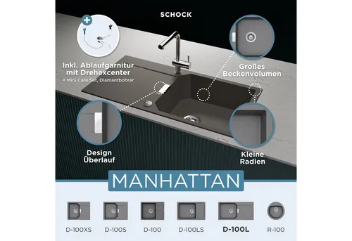 Schock Granitspüle Manhattan D-100L, rechteckig, 100/51 cm von Schock