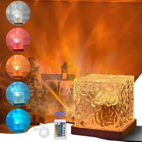 Zhongkaifa Wasserwellen Lampe 16 Farben Dynamische Effekte Galaxie Projektor Ozeanwellen Holzsockel Fernbedienung für romantische visuelle Beleuchtung