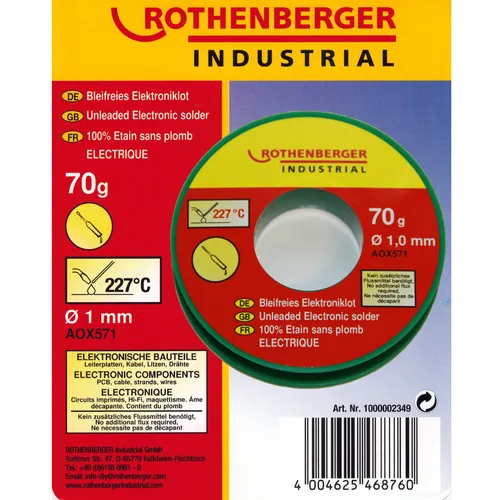 Rothenberger Elektroniklot bleifrei Lötzinn 70g Ø 1mm für Lötbrenner 2349