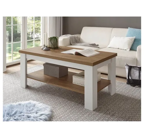 Lomadox Couchtisch PISA-61 - Landhaus Couchtisch in Pinie weiß und Eiche hell, ideal für stilvolle Wohnzimmergestaltung mit zeitlosem Design und strapazierfähigen Oberflächen.