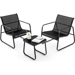 GOPLUS 3tlg. Gartenmöbel Set, Bistroset mit 2 Gartenstühlen & Beistelltisch, Balkonset Balkonmöbel Terrassenmöbel, Sitzgruppe Sitzgarnitur Outd... - Schwarz