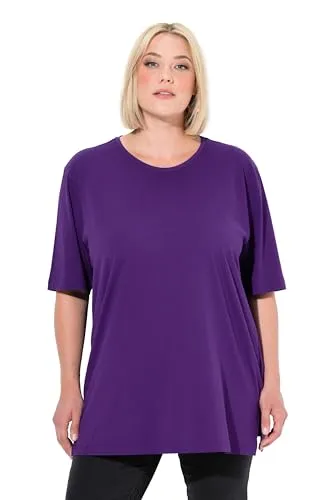 Ulla Popken Damen T-Shirt, Rundhalsausschnitt, Relaxed, Halbarm Tunika-Shirt, Tiefes Violett, 50-52 EU