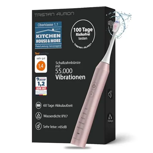 Tristan Auron Schallzahnbürste – Sanfte elektrische Zahnbürste mit 5 Modi - Elektrische Zahnbürste mit 55.000 Schwingungen pro Minute, ideal für empfindliche Zähne. Kompakt, leicht und wasserfest – perfekt für unterwegs!