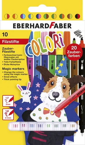 Eberhard-Faber Filzstifte Colori Zauber, 551010, Doppelfasermaler 2mm und 3-4mm auswaschbar, 10 Stück