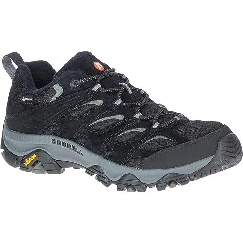 Merrell Herren Moab 3 GTX Wanderschuh - Black Grey, 40 EU - Wanderschuhe mit atmungsaktivem Obermaterial aus Leder und 100% recycelten Schnürsenkeln, ideal für anspruchsvolle Wanderungen und optimalen Grip.