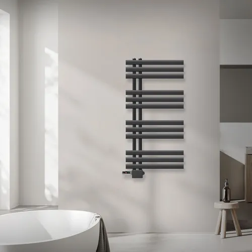 LuxeBath Badheizkörper Iron EM 500x1000mm Anthrazit - Eleganter Handtuchwärmer mit Frostschutz und hochwertiger Anschlussgarnitur, ideal für Bäder und Küchen. Hochwertige Verarbeitung und modernes Design.