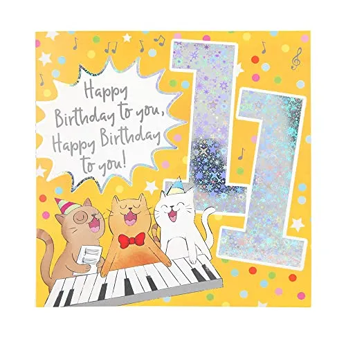 Depesche 11515-021 Zahlenkarte zum 11. Geburtstag mit Musik, veredelte Klappkarte mit originellem Innentext, inkl. Umschlag, Format 15,5 x 15,5 cm