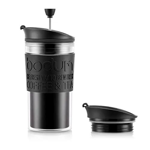 Bodum 11102-01S Travel Press Kaffeebereiter, Kunststoff, Schwarz/Transparent, 0.35 L, 7.1 x 8.9 x 17.2 cm, 1 Einheiten