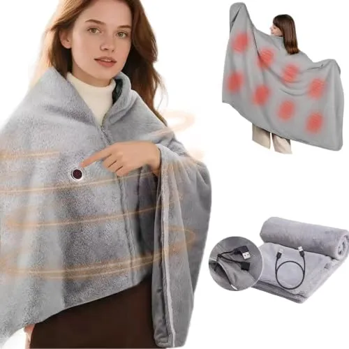Heizdecke, USB Akku, 3 Stufen, Material in Kaninchenfell-Optik | 160×90cm, 8-Zonen-Heizung, 1,5 m Verlängerungskabel Kaninchenfell Elektrische Wärmedecke, für Büro, Camping