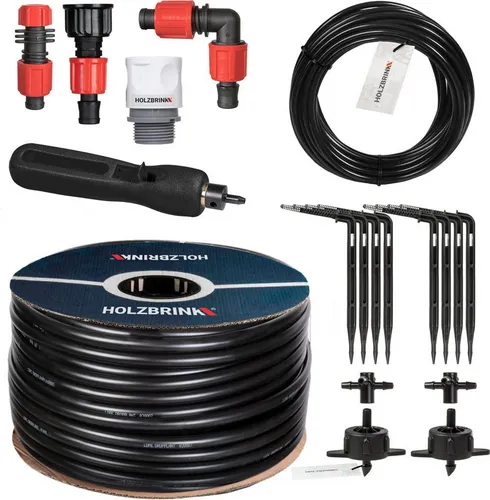 HOLZBRINK HTB-10-S-10 Bewässerungssystem für Pflanzen - Hochprofessionelles Bewässerungssystem für Gewächshäuser und Gartenpflege. Mit druckregulierenden Tropfern für eine gezielte Wasserabgabe direkt an den Wurzeln. Einfach zu montieren und langlebig.
