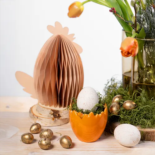 Deko Huhn Weiß Orange Wabenfiguren Ostern Tischdeko Frühling 19×12×20cm 2St