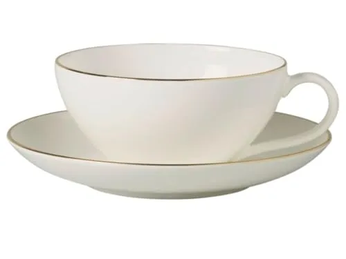 Villeroy & Boch Tasse Signature Anmut Gold 2tlg. mit Untertasse - Elegante Teetasse aus Premium Porcelain mit handgemalter goldener Dekorlinie, spülmaschinenfest und ideal für jeden Tag oder besondere Anlässe.