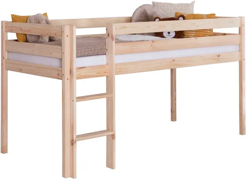 Ticaa Hochbett Malte - FSC®-zertifizierte Kiefer, beige (90x200cm) - Kinderzimmermöbel mit Rundum-Absturzschutz und beidseitig montierbarer Leiter - ideal für sichere Träume und kreatives Spielen!