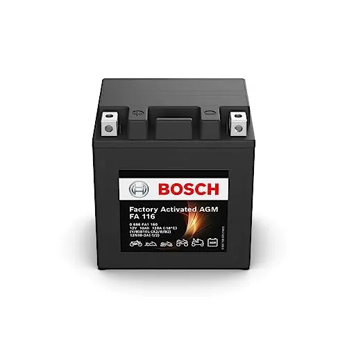 Bosch FA116 AGM-Motorradbatterie 12V 10Ah - Hochleistungs-Motorradbatterie mit AGM-Technologie für zuverlässigen Kaltstart und hohe Energieverfügbarkeit. Ideal für Motorräder, Quads und Jetskis, auch bei extremen Bedingungen.