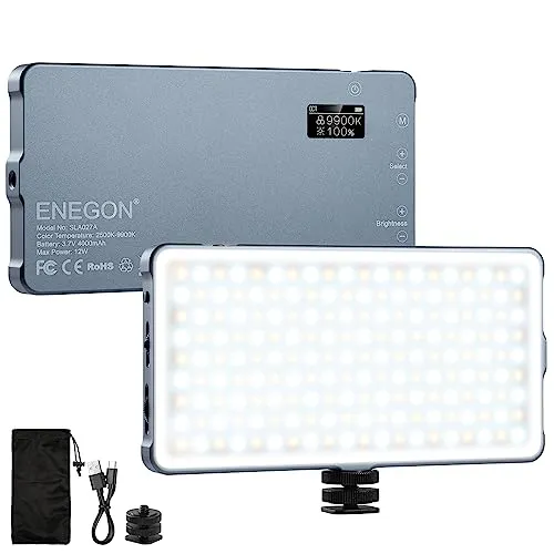 ENEGON 4000mAh wiederaufladbare montierbare zweifarbige LED-Videoleuchte mit Mini-Panel für professionelle DSLR-Kameras/Foto-Video-Beleuchtung. Passend für iPhone, Sony, Canon, Nikon, Fuji, Panasonic