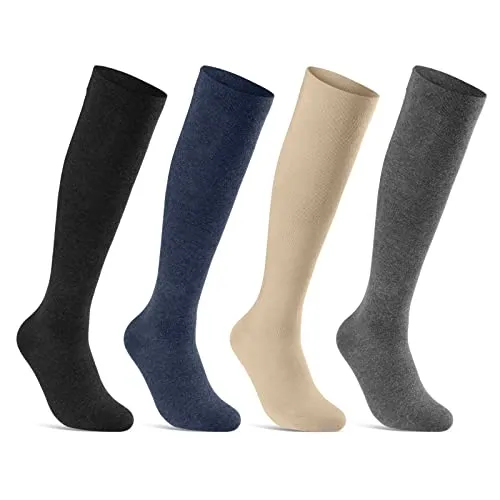 sockenkauf24 Stützstrümpfe 4 Paar in Jeans für Damen & Herren - Herren-Kniestrümpfe, ideal für lange Reisen. Hochwertige Materialien sorgen für optimale Blutzirkulation und mindern Thrombose-Risiko. Exklusive sockenkauf24 Edition.