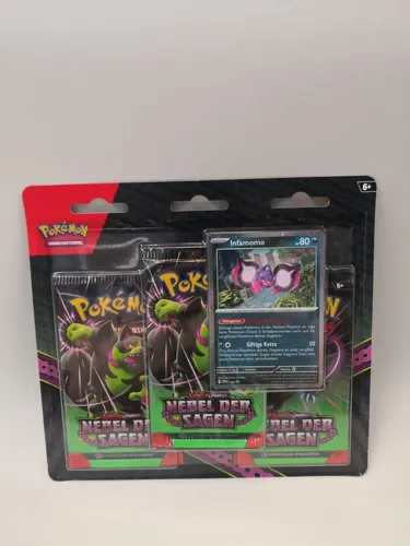 Pokémon-Sammelkartenspiel: 3er-Pack-Blister Karmesin Purpur Nebel der Sagen - Enthält 3 Boosterpacks und 1 holografische Promokarte Infamomo, ideal für Sammler und Spieler