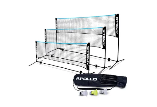 Apollo Badmintonnetz - Höhenverstellbar für Badminton und Volleyball - Sportnetz für Badminton und Volleyball, höhenverstellbar von 92 cm bis 155 cm, inklusive 3 Federbällen für sofortigen Spielspaß.