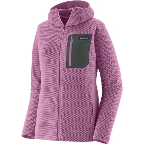 Patagonia Women's R1 Air Full-Zip Hoody - Fleecejacke in Rosa/Lila - Atmungsaktive Funktionsjacke mit elastischer Kapuze in Größe M, ideal für Alltag und Outdoor-Aktivitäten. Entdecken Sie weitere Patagonia Produkte im Bergfreunde.de Online-Shop!