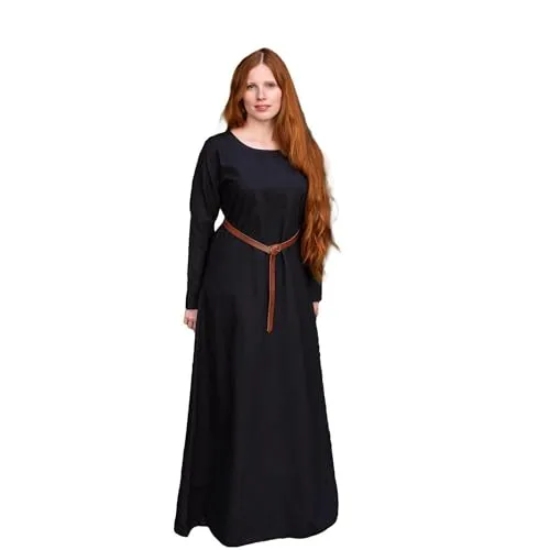 Mittelalter Kleid Typ Unterkleid Freya Schwarz L - Campingausrüstung: Authentisches Wikinger-Unterkleid aus 100% ungekämmter Baumwolle, sorgt für angenehmen Tragekomfort und ein historisches Flair.