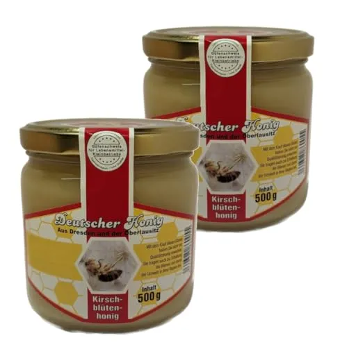 Echter Deutscher Kirschblütenhonig 2x 500g Glas Honig aus der Oberlausitz 100% natürlich und regionaler Bienenhonig