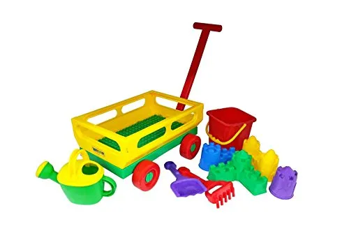 WADER Handwagen Nr.2 Bollerwagen mit Eimergarnitur Burg Schaufel Rechen Förmchen