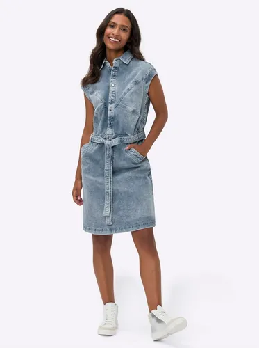 heine Etuikleid Jeanskleid - Etuikleider: Stylisches Jeanskleid aus weichem Stretch-Denim mit modischer Zweiteiler-Optik und inkludiertem Gürtel. Ideal für trendbewusste Frauen!