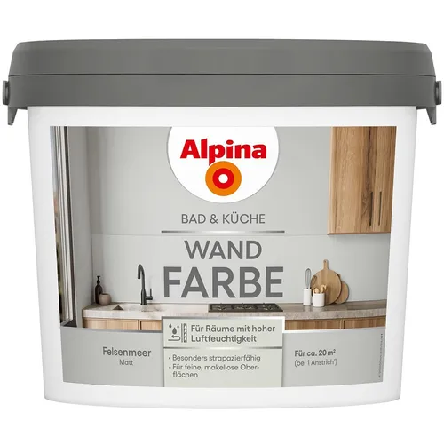 Alpina Wandfarbe Felsenmeer 2,5 L für Küche & Badezimmer - Hochwertige Wandfarbe für Küche & Badezimmer, schimmelresistent und leicht zu verarbeiten. Ideal für ein frisches Raumgefühl.
