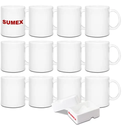 Sumex 325ml 12er-Set Sublimation Tassen Sublimationsbecher Weiß Keramiktasse,11 Unzen Tasse Sublimation für Kaffee Milch Tee