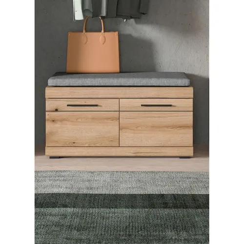 xonox.home Garderobe Scout X06H5632 Sitzbank mit Kissen - Sitzbank in Evoke Oak Nb., 90x44x40 cm, stabil bis 95 kg, mit zwei Einlegeböden für ordentliche Aufbewahrung, schnell montiert und pflegeleicht.