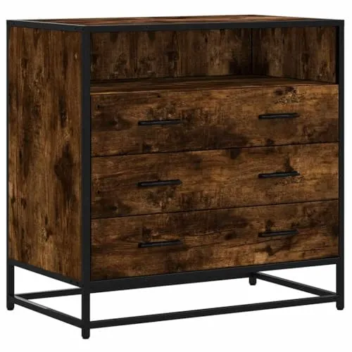vidaXL Schubladenschrank Räuchereiche 70x41x70 cm - Stilvolle Kommode aus Holzwerkstoff mit 3 großzügigen Schubladen für optimalen Stauraum und stabiler Metallbasis für außergewöhnliche Haltbarkeit.