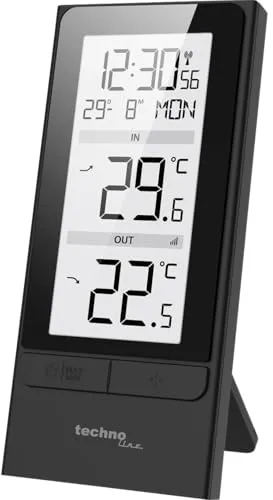 technoline WS9787 Funk-Wetterstation mit Außensensor | DCF-Funkuhr | Innen- & Außentemperatur | MAX/MIN-Speicher | Temperaturtrend | Großes LCD-Display | Schwarz