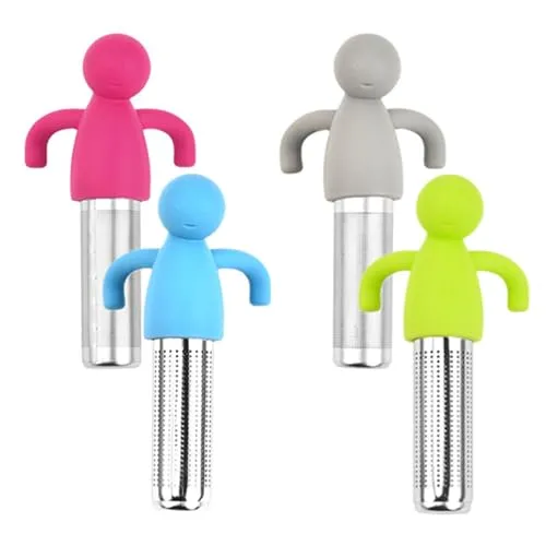 Wanfoou 4 Stück Edelstahl Teefilter Teesieb, Teesieb Teefilter, Teesieb für Losen Tee Teebeutel, Kreatives Tee-Filter mit Silikongriff, Teefilterhalt Gewürzsieb für Tassenbecher