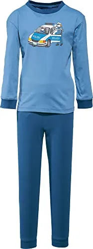 Erwin Müller Kinder-Schlafanzug, Pyjama Polizei Single-Jersey blau/Marine Größe 86/92-100% Baumwolle, hautfreundlich, mit Rundumgummizug