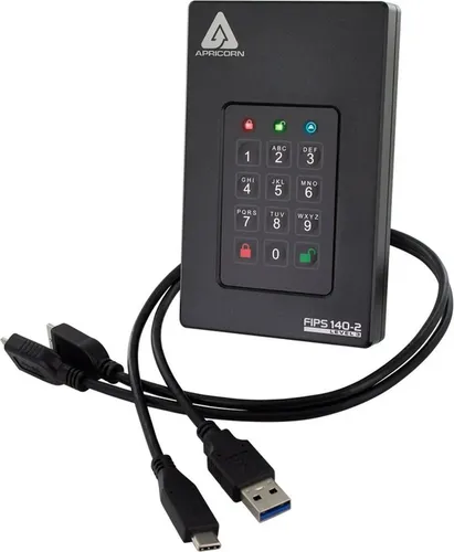 Apricorn Aegis Fortress L3 - 5 TB Externe Festplatte - Externe Festplatte mit 5 TB, sicher dank 256-bit AES-Hardwareverschlüsselung und FIPS 140-2 Level 3 Validierung, ideal für datensensible Anwendungen.