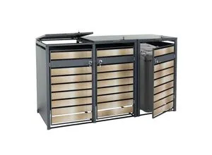XL 3er/6er-Mülltonnenverkleidung MCW-J81, Metall 95kg anthrazit gold - Mülltonnenbox für 3 Mülltonnen (80-240l), UV-beständig und mit Soft-Close-Deckeln. Robuste Bauweise, abschließbar, ideal für eine ansprechende Gartengestaltung.