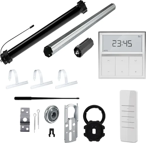 Komplett-Set | PR5 20/15-60 inkl. Funk Timer Exquisit Wandsender | 20Nm = Zugkraft bis 50Kg | 60mm Achtkant Welle | Wellenlänge 150 | Rolladenmotor, Rolladenantrieb