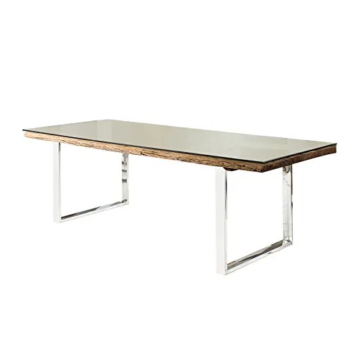 invicta INTERIOR Massiver Esstisch Barracuda antik Teak Holz mit Stahl Kufenfüßen 200cm inkl. Glasplatte Holztisch Küchentisch