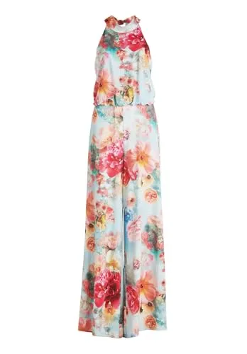 Vera Mont Damen Jumpsuit mit Blumenprint 38, Blue/Rosé - Eleganter, figurumspielender Jumpsuit mit floralem Design, ideal für festliche Anlässe. Der amerikanische Ausschnitt verleiht einen besonderen Charme. Perfekt für einen stilvollen Auftritt.