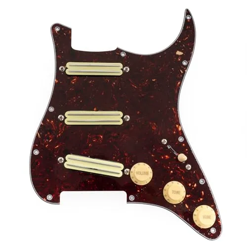 Musiclily Pro-SE ST-DPHC SSS Vorverdrahtetes Schlagbrett Pre-Wired Pickguard mit Keramik Mini Rail Humbucker für Strat Style E-Gitarre, 4-lagig Tortoise Shell