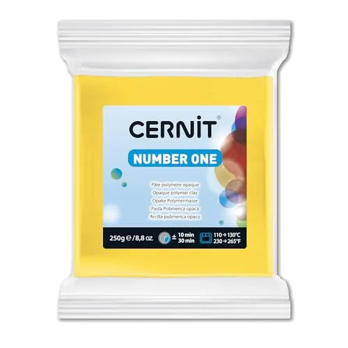 CERNIT CE0900250700C - Block Modelliermasse (Polymer) NUMBER ONE, ofenhärtend, sofort gebrauchsfähig, 250g, für DIY, Schmuck, Figuren, für Einsteiger und Hobbykünstler, Gelb, 1 Stück