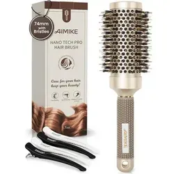 Rundbürste Groß Wildschweinborsten 43MM - Ergonomische Rundbürste mit Wildschweinborsten für glänzendes Haar und weniger Frizz. Ideal für mittellange Haare, sorgt für schnelles Trocknen und verbesserten Luftstrom. Genießen Sie müheloses Styling mit optimalem Komfort!